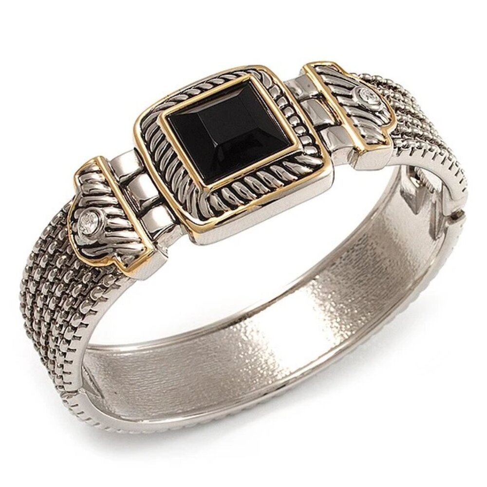 Avalaya Two Tone Mesh Hinged Bangle Bracelet